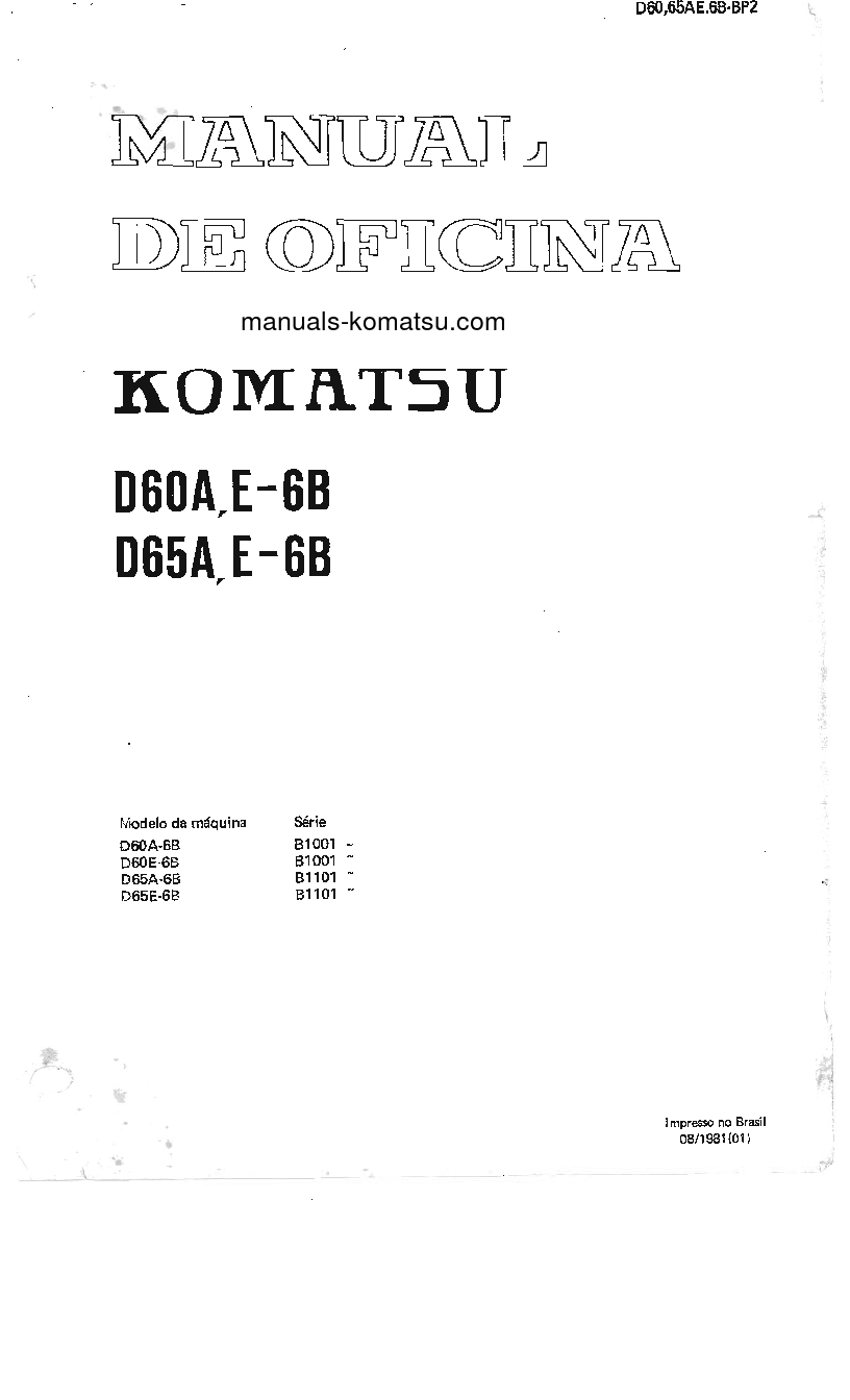 D65A-6(BRA)-B S/N B1101-UP Shop (repair) manual (Portuguese)