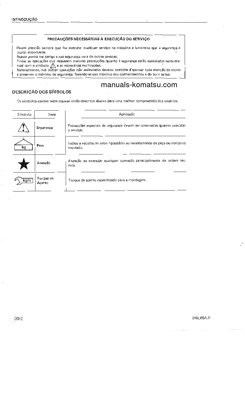 Protected: D65A-6(BRA)-B S/N B1101-UP Shop (repair) manual (Portuguese)
