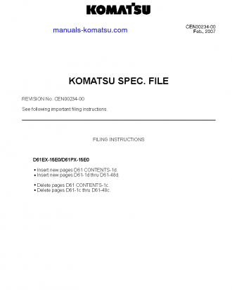 D61EX-15(BRA)-E0 S/N B45001-UP Specification (English)