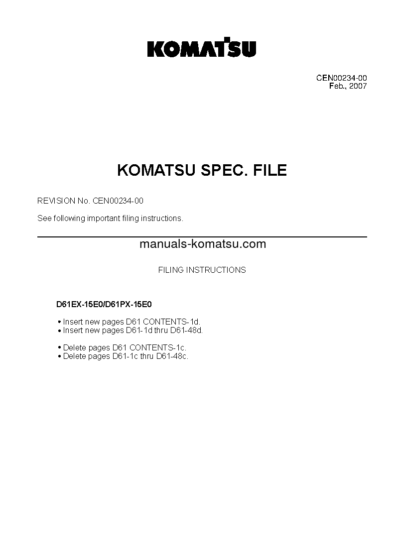 D61PX-15(BRA)-E0 S/N B45001-UP Specification (English)