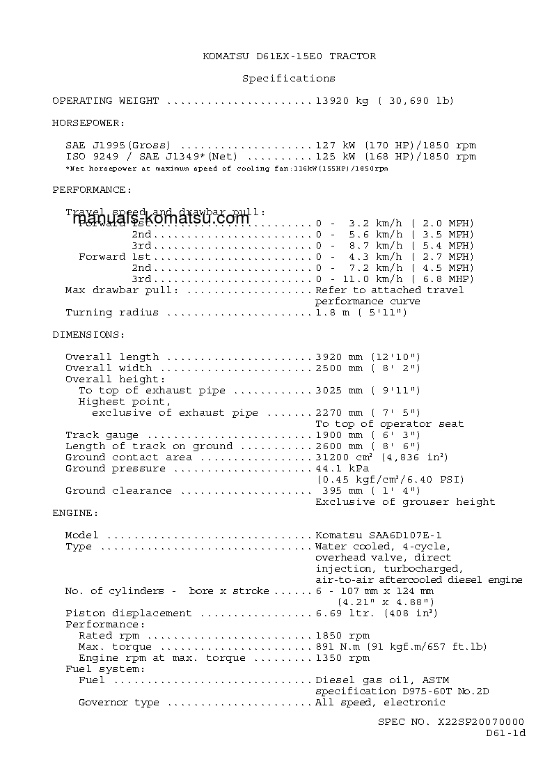 Protected: D61PX-15(BRA)-E0 S/N B45001-UP Specification (English)