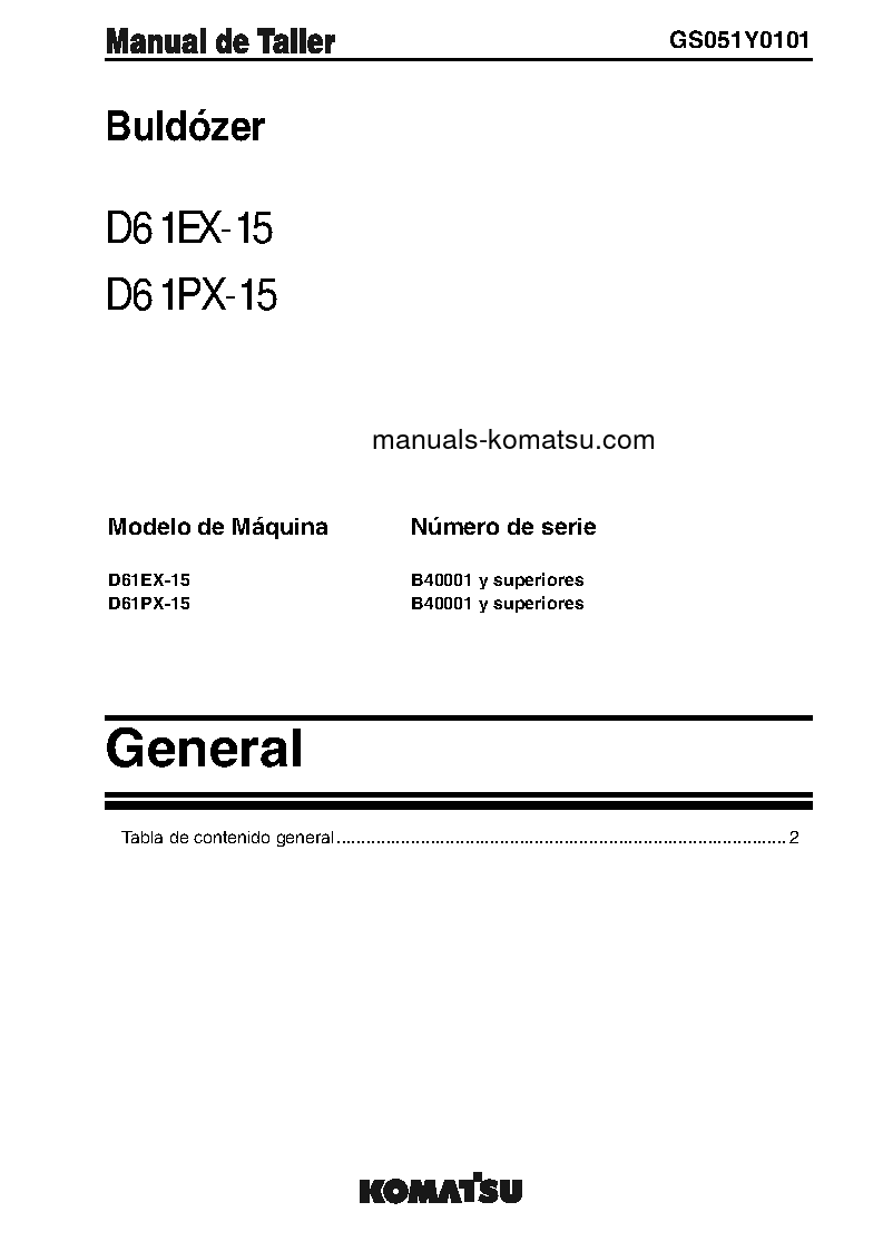 Protected: D61PX-15(BRA) S/N B40001-UP Shop (repair) manual (Spanish)