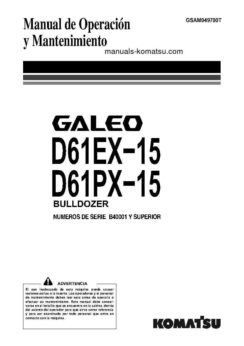 D61EX-15(BRA) S/N B40001-UP Operation manual (Spanish)