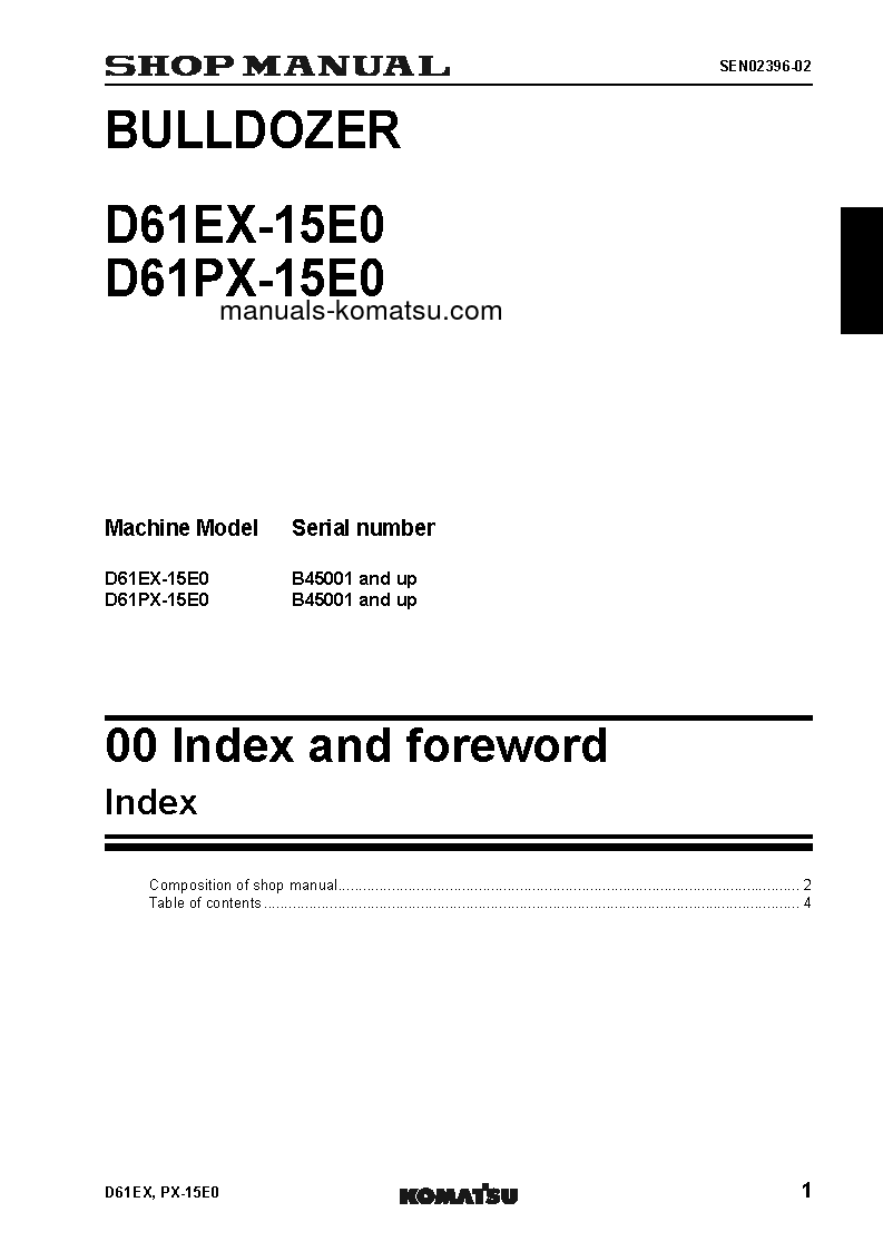 Protected: D61PX-15(BRA)-E0 S/N B45001-UP Shop (repair) manual (English)