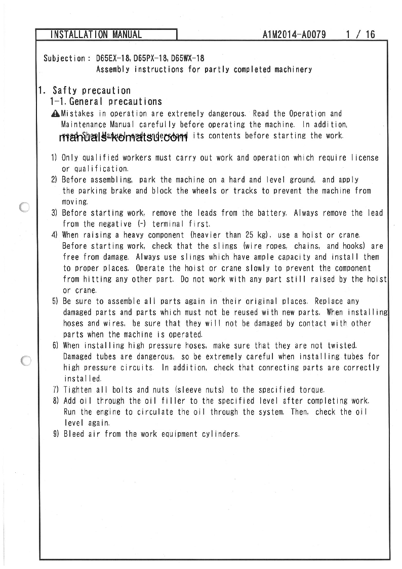 Protected: D65WX-18(JPN) S/N 90001-UP Field assembly manual (English)