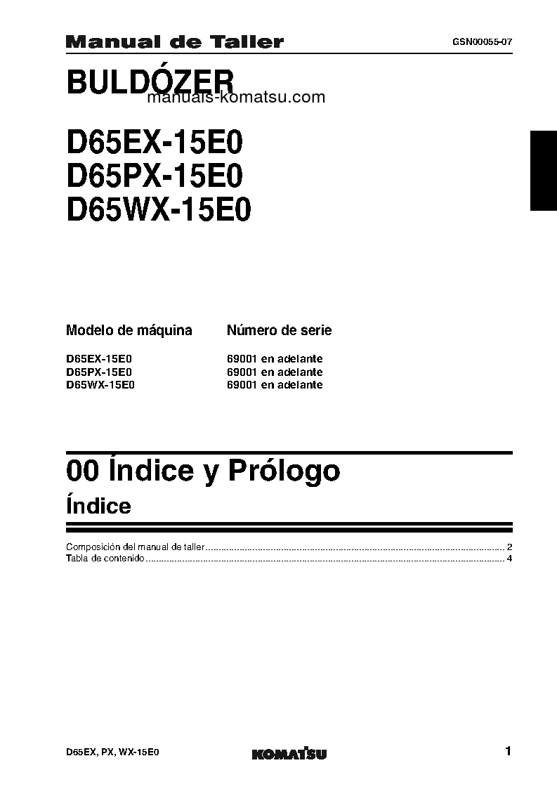 Protected: D65WX-15(JPN)-E0, POWER ANGLE TILT S/N 69001-UP Shop (repair) manual (Spanish)