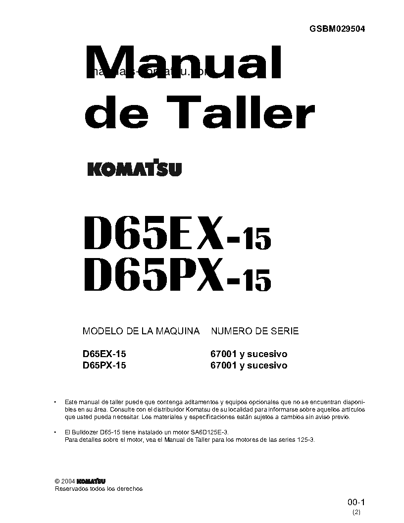 D85PX-15(JPN) S/N 1001-UP Shop (repair) manual (Spanish)