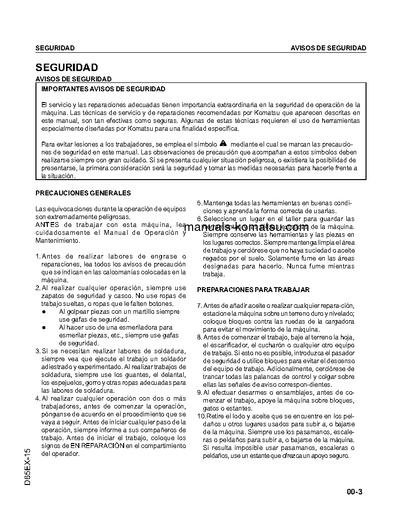 Protected: D85PX-15(JPN) S/N 1001-UP Shop (repair) manual (Spanish)