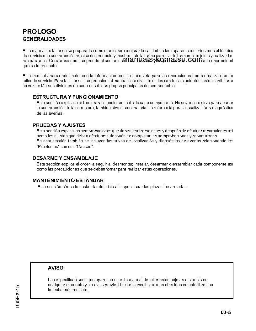 Protected: D85PX-15(JPN) S/N 1001-UP Shop (repair) manual (Spanish)