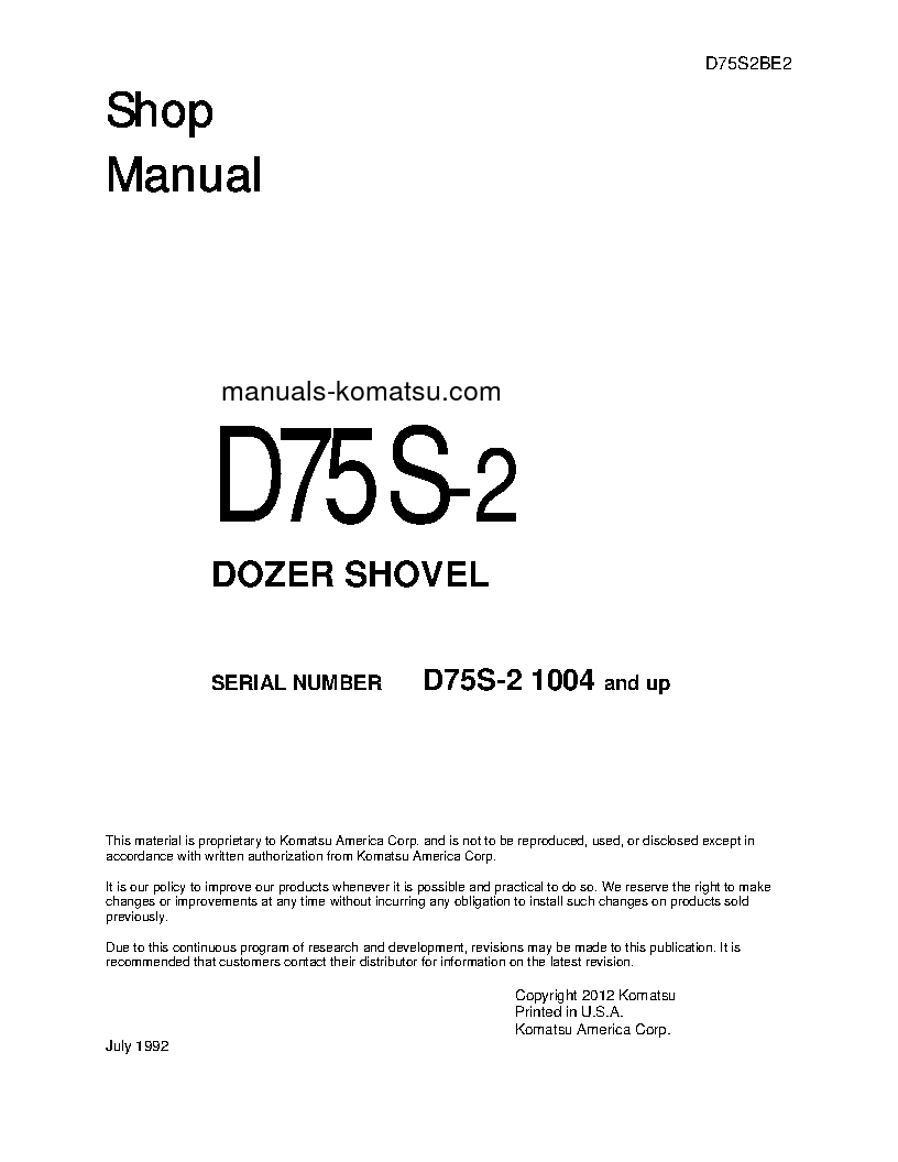 D75S-2(JPN) S/N 1004-UP Shop (repair) manual (English)