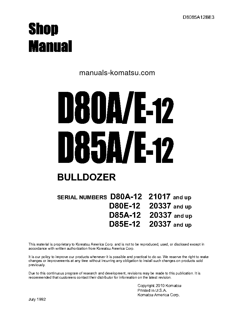 D80A-12(JPN) S/N 21017-UP Shop (repair) manual (English)