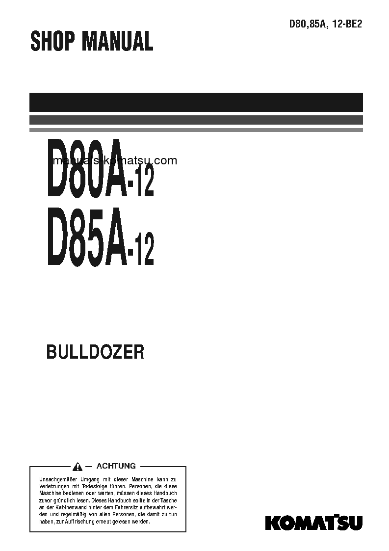 D85A-12(JPN) S/N 10001-UP Shop (repair) manual (English)
