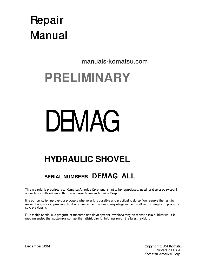 HYDRAULIC S(DEU)-OVELS S/N ALL Shop (repair) manual (English)