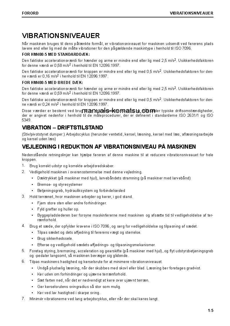 Protected: HM400-5(JPN) S/N 10001-UP Operation manual (Danish)
