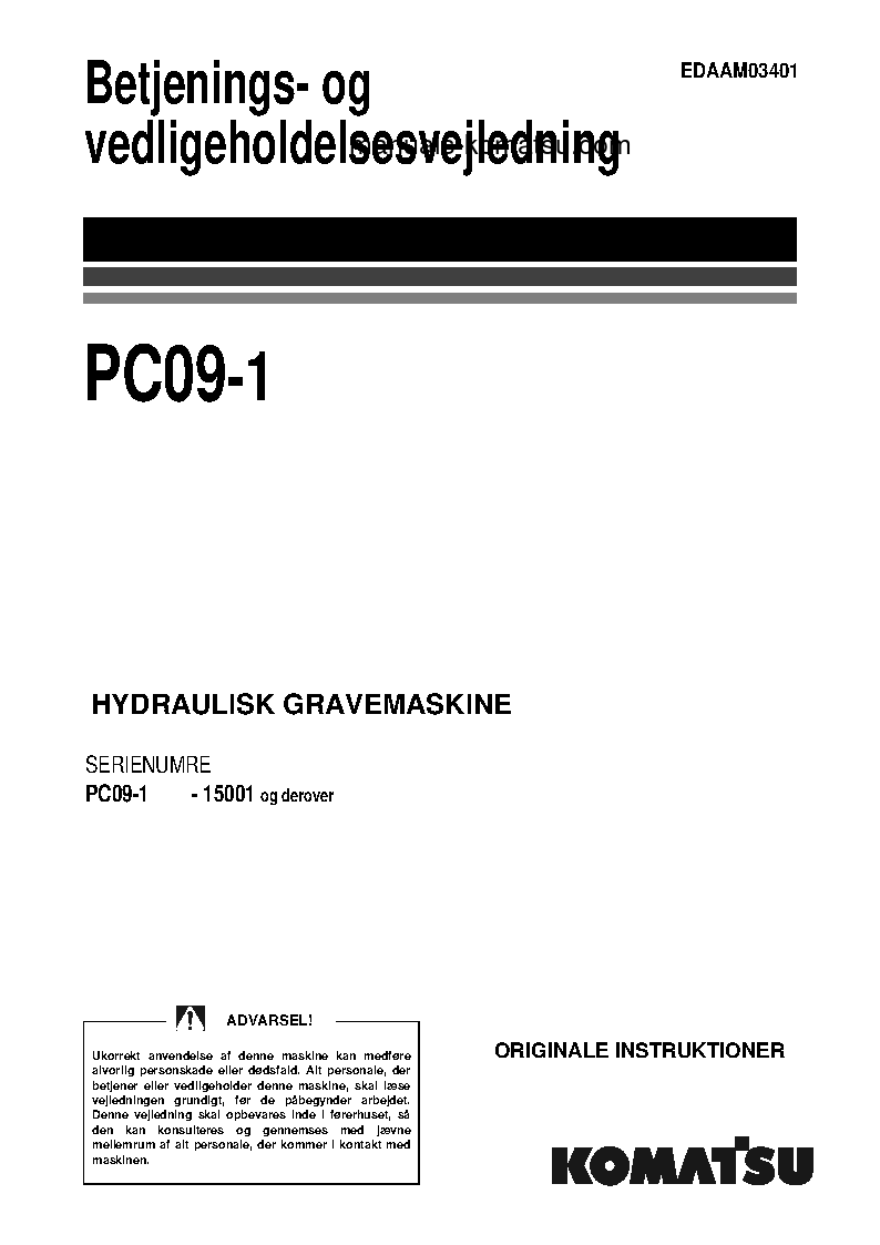 PC09-1(ITA) S/N 15001-UP Operation manual (Danish)
