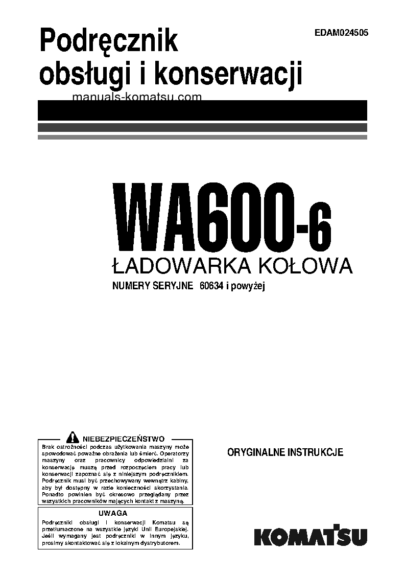 WA600-6(JPN) S/N 60634-UP Operation manual (Polish)