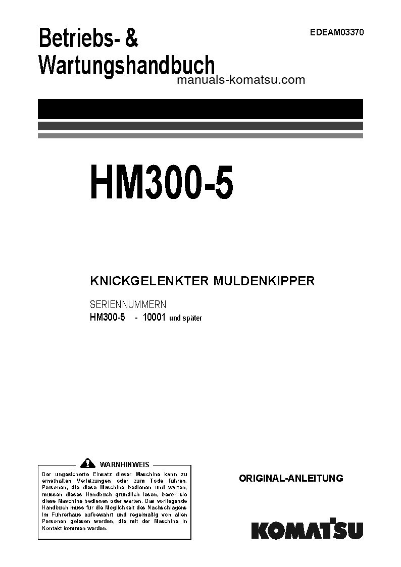 HM300-5(JPN) S/N 10001-UP Operation manual (German)
