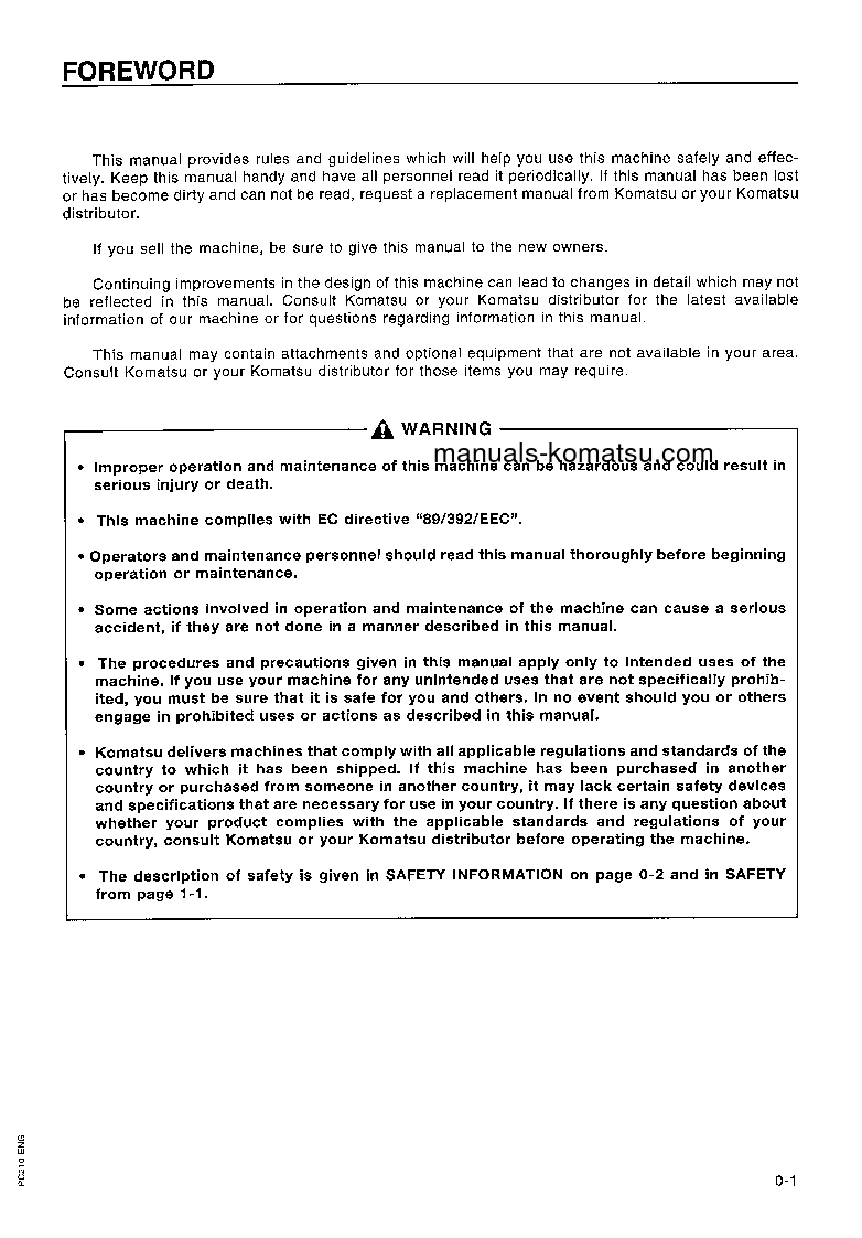 Protected: PC210-5(GBR)-K S/N K21558-UP Operation manual (English)