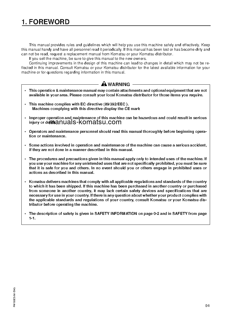 Protected: PW130ES-6(GBR)-K S/N K30545-K31999 Operation manual (English)