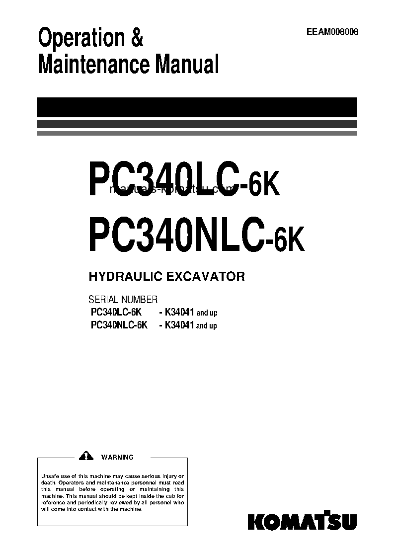 PC340LC-6(GBR)-K S/N K34041-UP Operation manual (English)