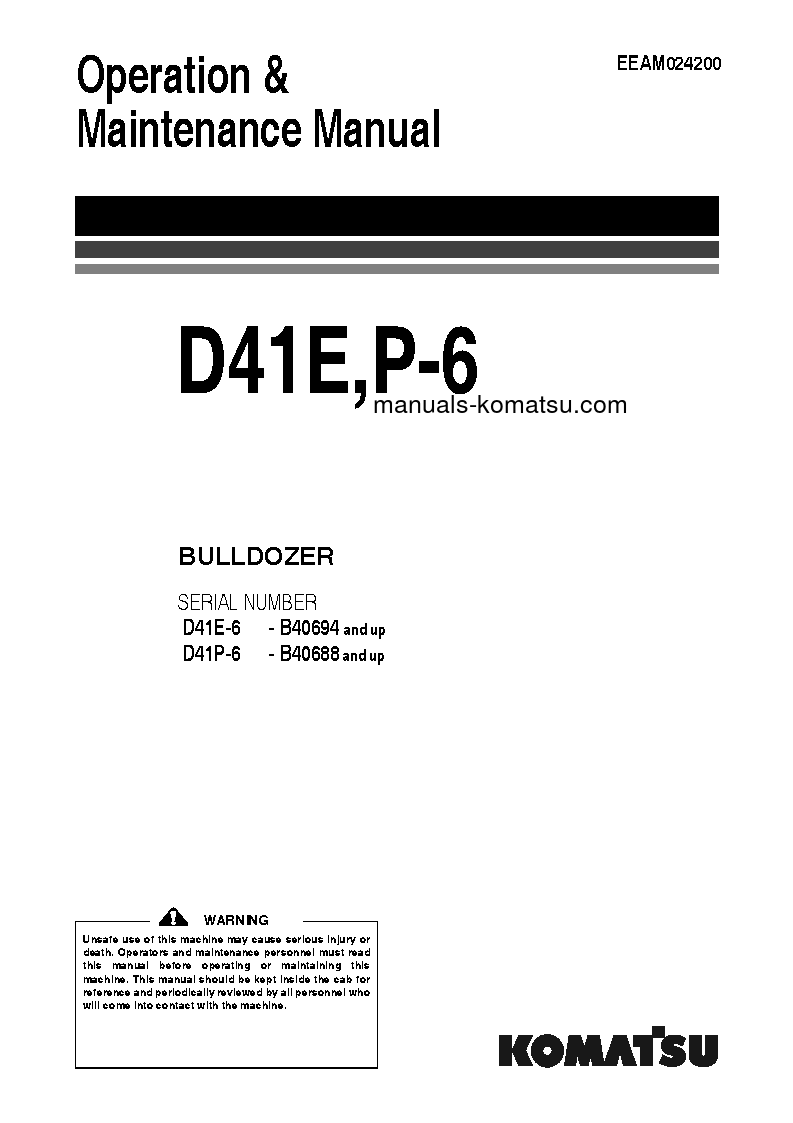 D41P-6(BRA) S/N B40688-UP Operation manual (English)