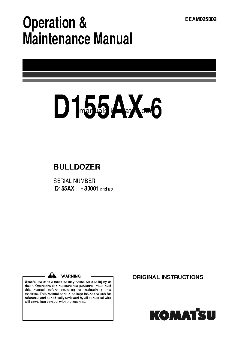 D155AX-6(JPN)-FOR EU S/N 80001-UP Operation manual (English)