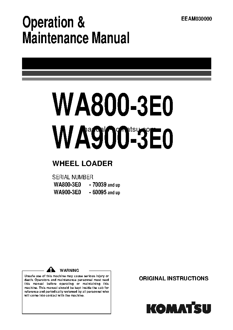 WA800-3(JPN)-TIER2 S/N 70039-UP Operation manual (English)