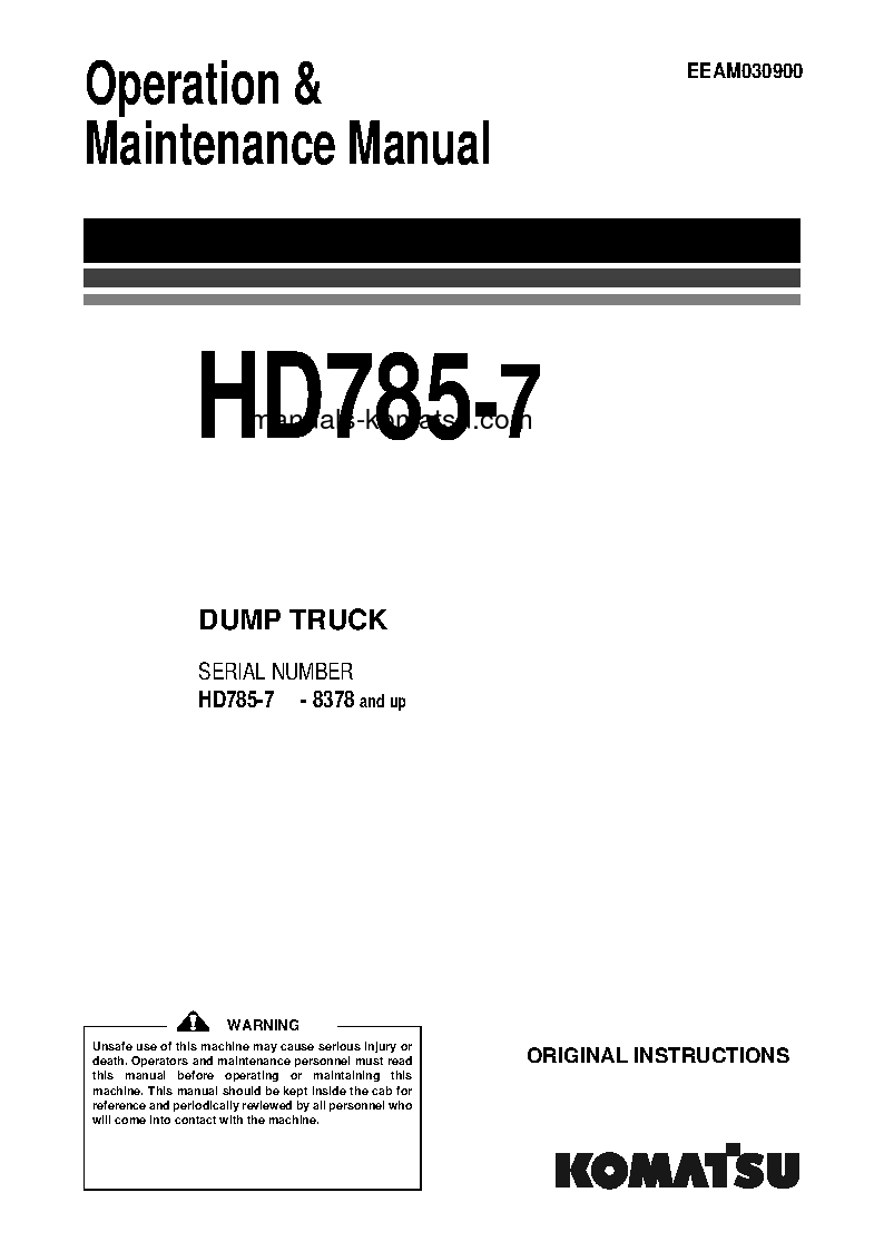 HD785-7(JPN) S/N 8378-UP Operation manual (English)