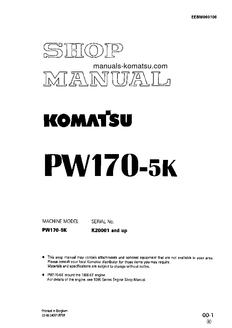 PW170-5(GBR)-K S/N K20001-UP Shop (repair) manual (English)