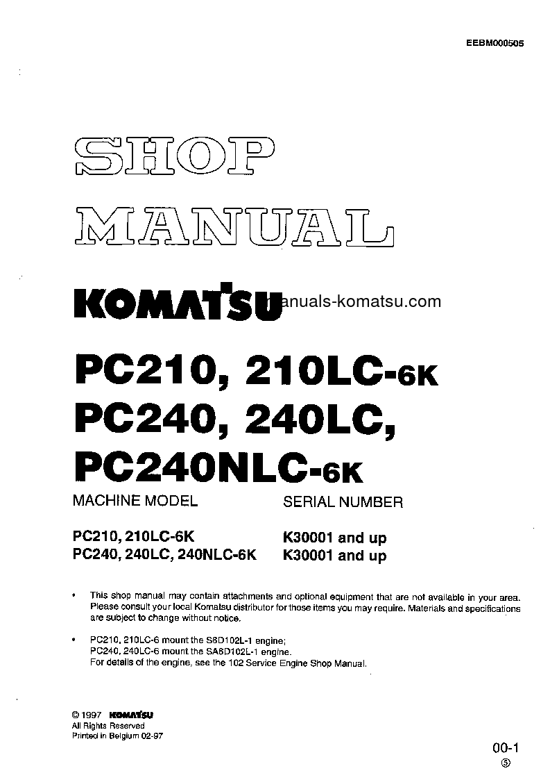 PC210-6(GBR)-K S/N K30001-32000 Shop (repair) manual (English)