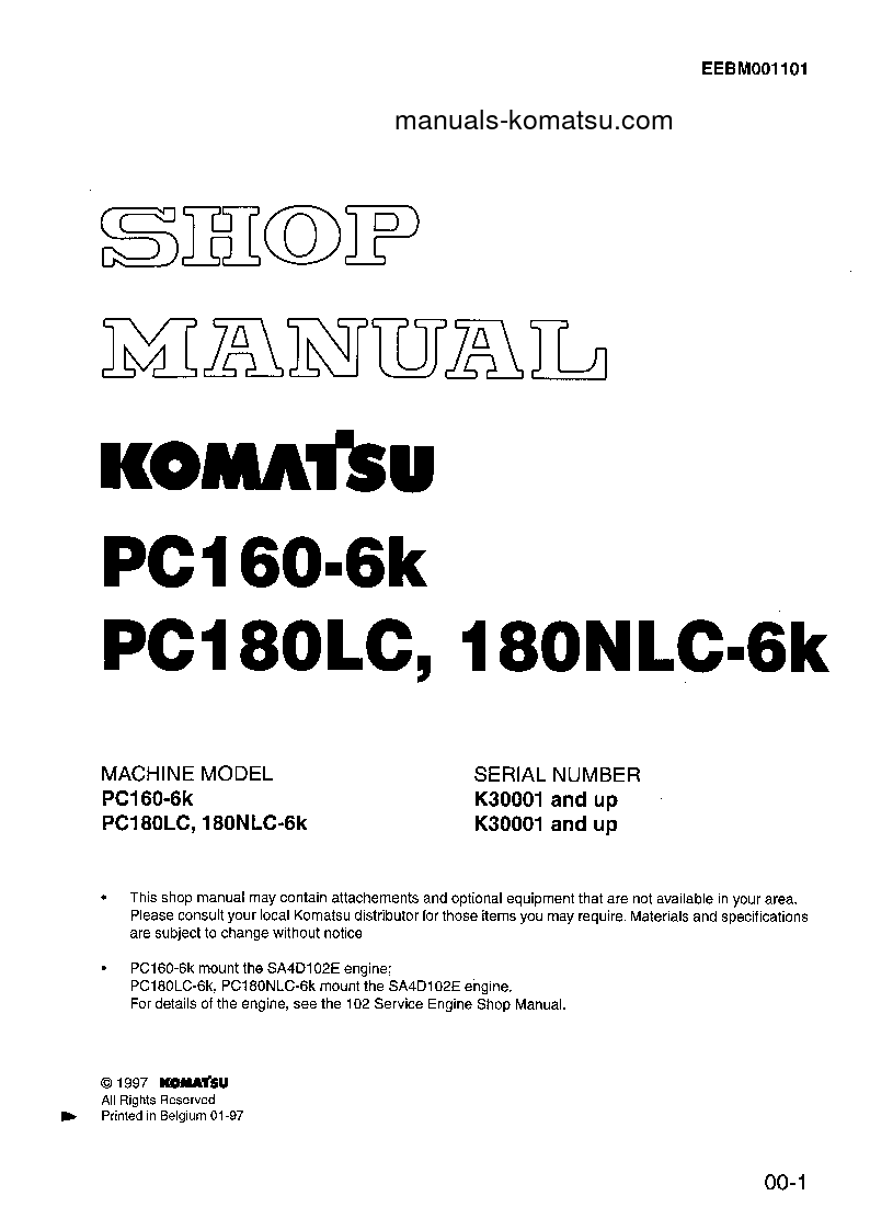 PC180LC-6(GBR)-K S/N K30001-K32000 Shop (repair) manual (English)