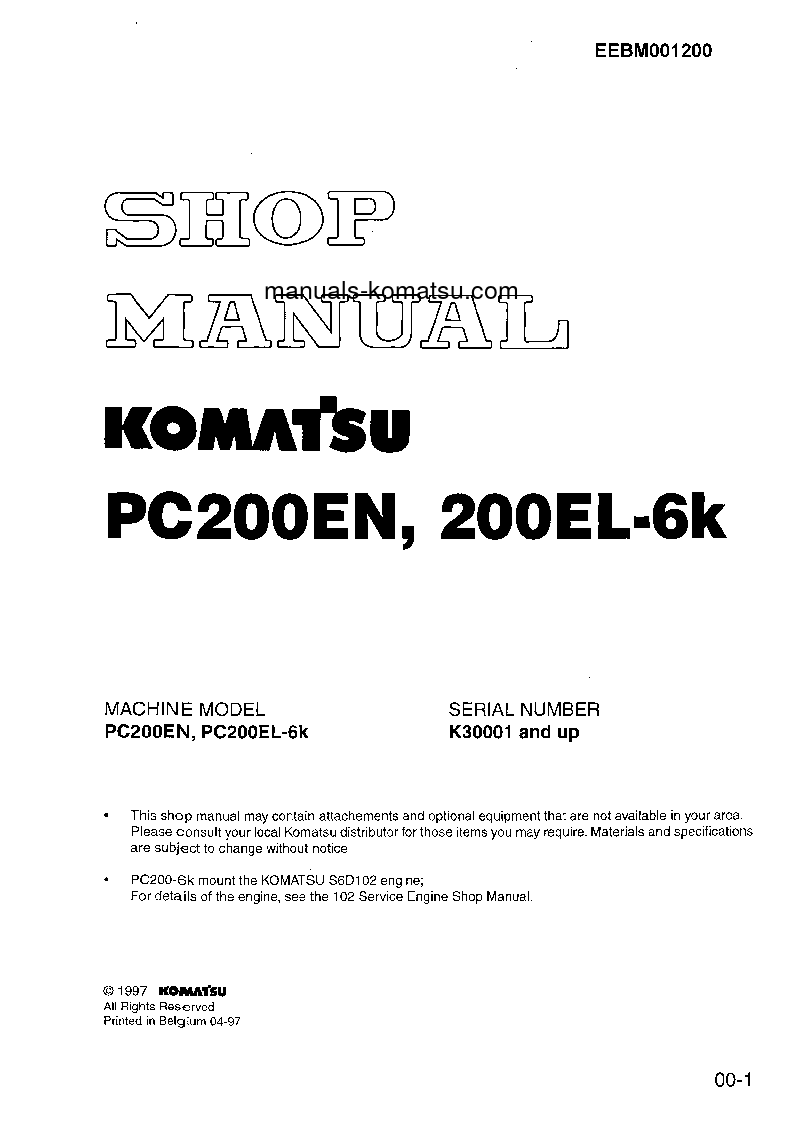 PC200EN-6(GBR)-K S/N K30001-K32000 Shop (repair) manual (English)