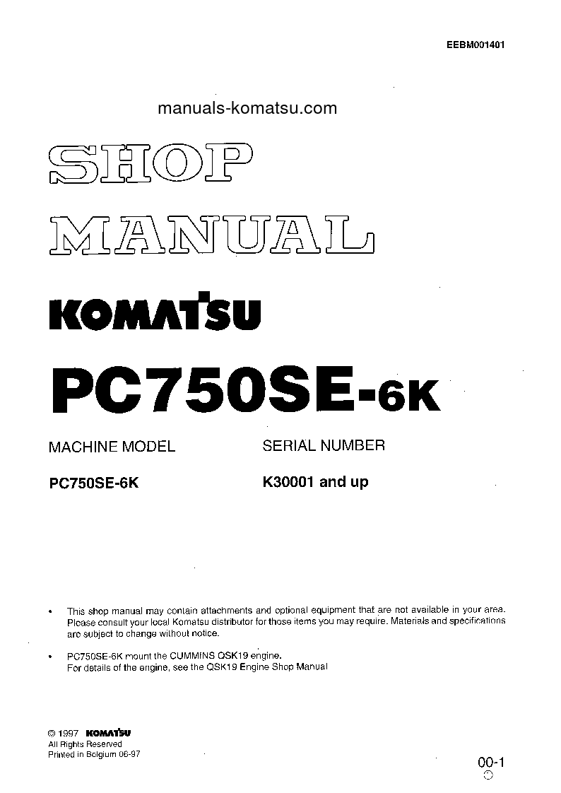 PC750SE-6(GBR)-K S/N K30001-K30054 Shop (repair) manual (English)