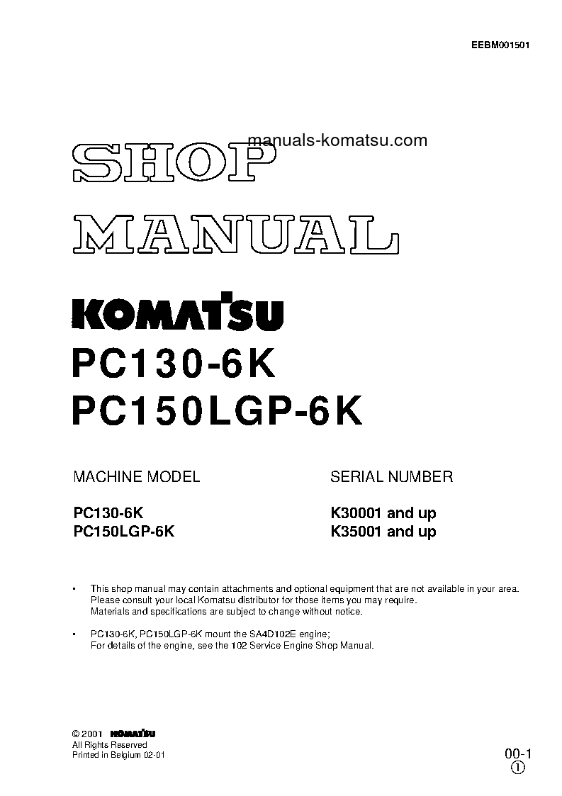 PC130-6(GBR)-K S/N K30001-UP Shop (repair) manual (English)