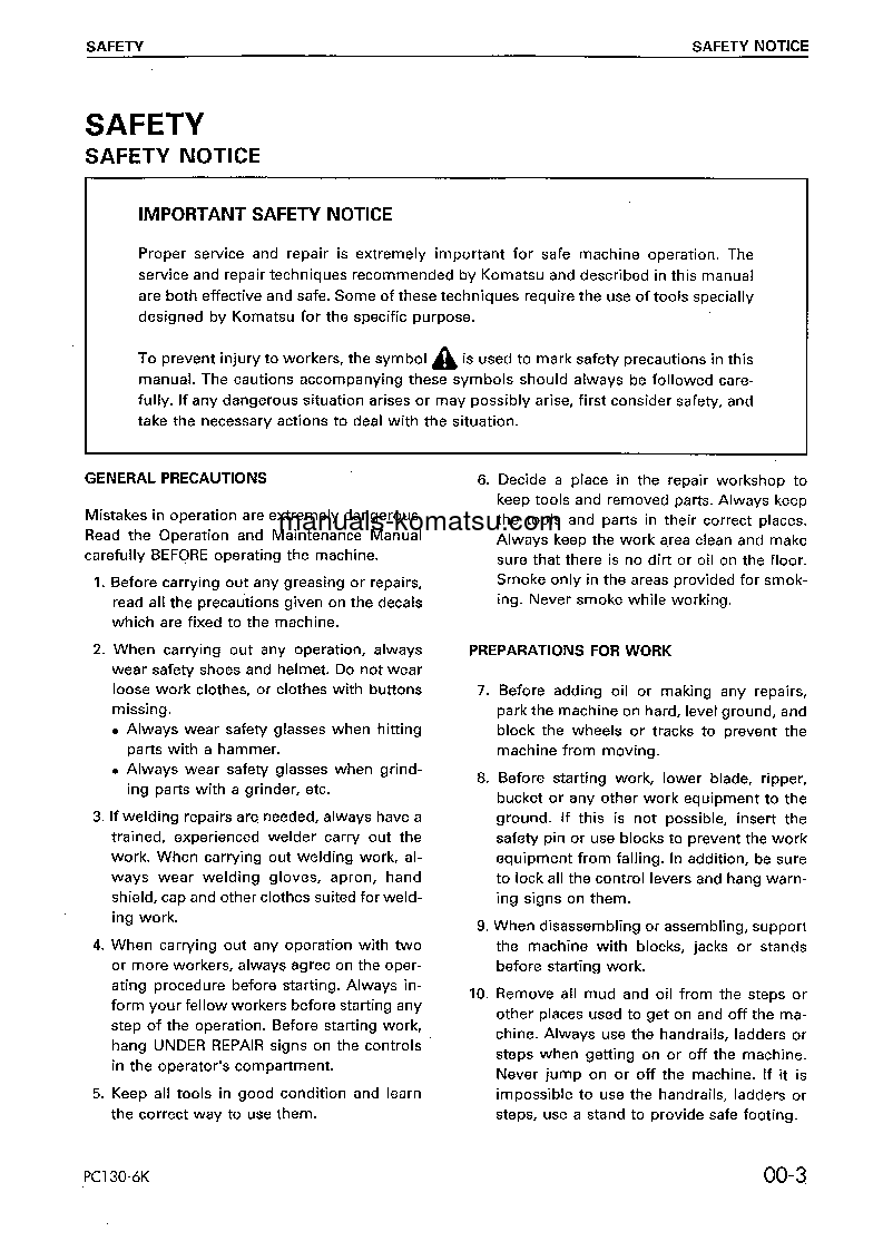 Protected: PC130-6(GBR)-K S/N K30001-UP Shop (repair) manual (English)