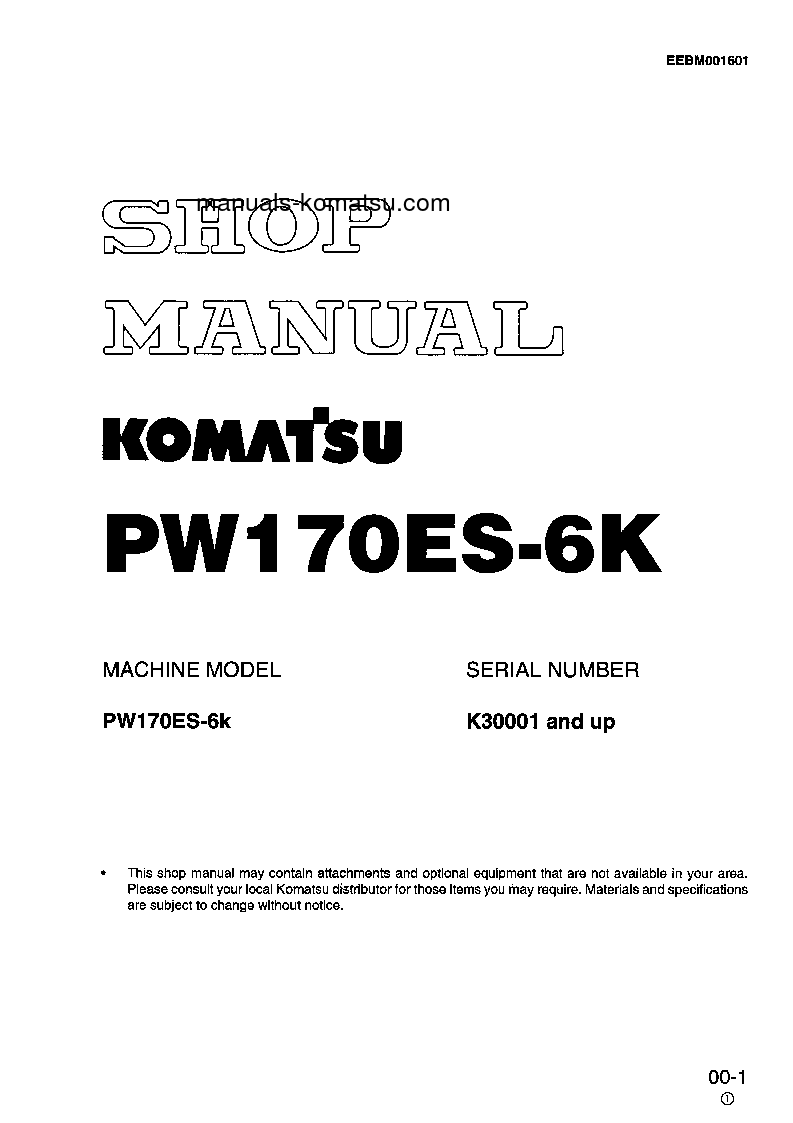 PW170ES-6(GBR)-K S/N K35001-UP Shop (repair) manual (English)
