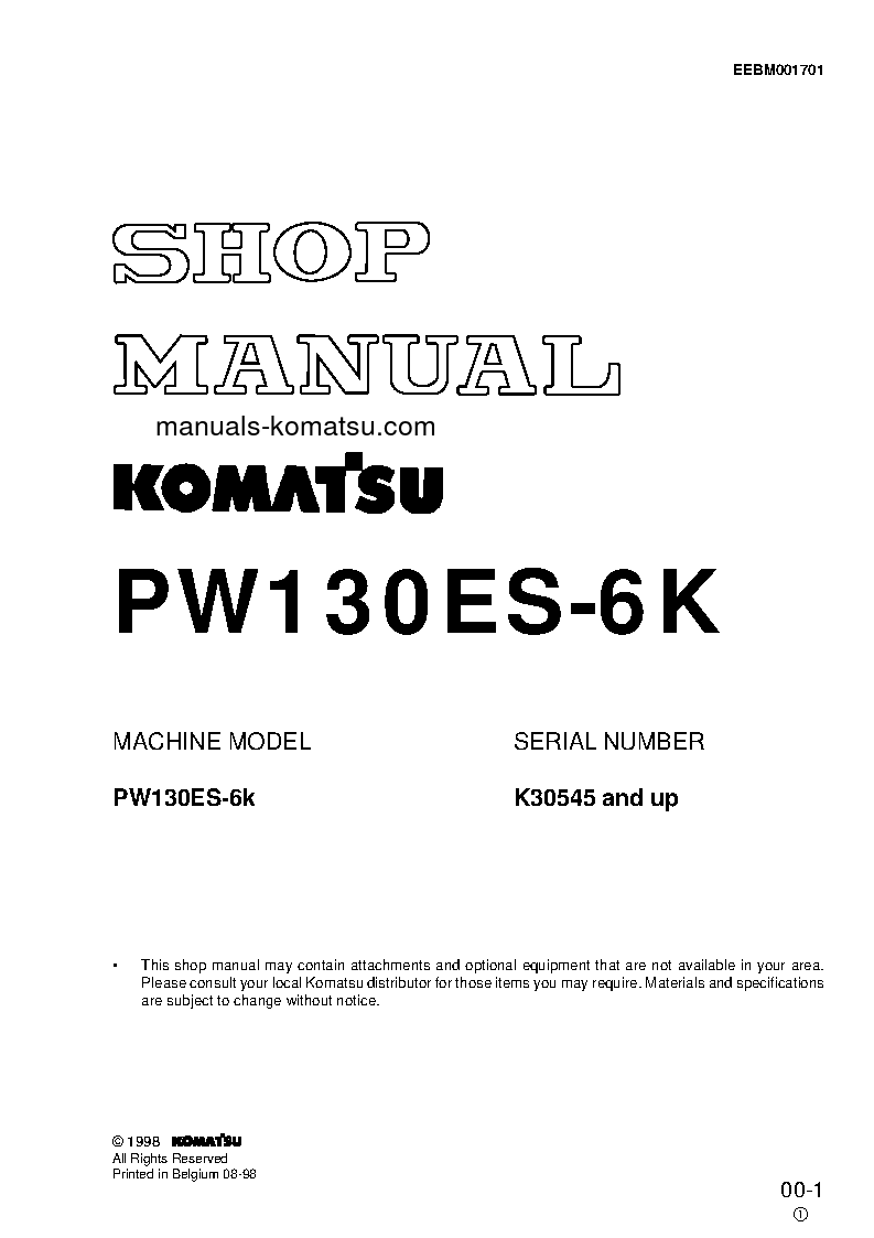 PW130ES-6(GBR)-K S/N K30545-K31999 Shop (repair) manual (English)