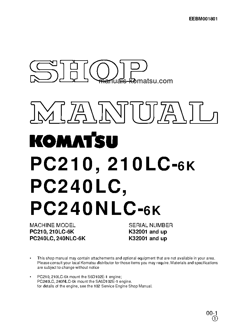 PC240LC-6(GBR)-K S/N K32001-UP Shop (repair) manual (English)