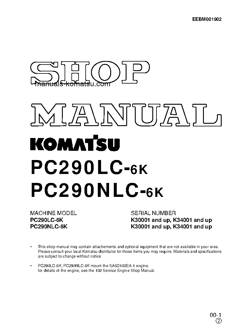 PC290NLC-6(GBR)-K S/N K30001-UP Shop (repair) manual (English)