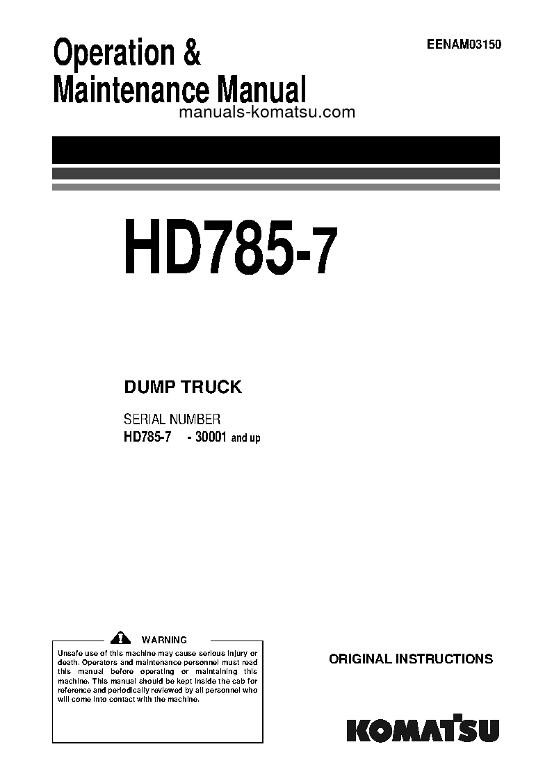 HD785-7(JPN) S/N 30001-UP Operation manual (English)