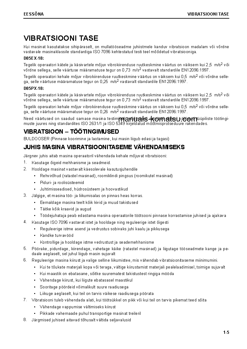 Protected: D85PX-18(JPN) S/N 22001-UP Operation manual (Estonian)