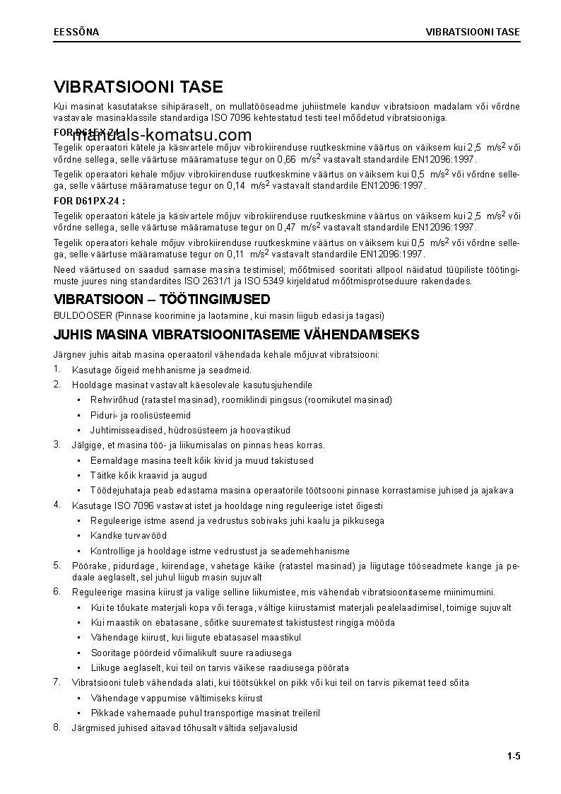 Protected: D61EX-24(JPN) S/N 40001-UP Operation manual (Estonian)