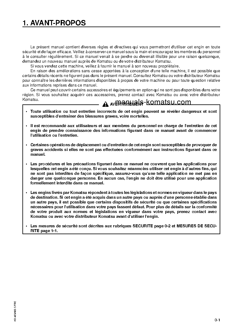 Protected: HD465-5(JPN) S/N 4703-UP Operation manual (French)