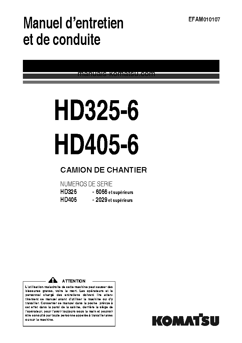 HD405-6(JPN) S/N 2029-UP Operation manual (French)