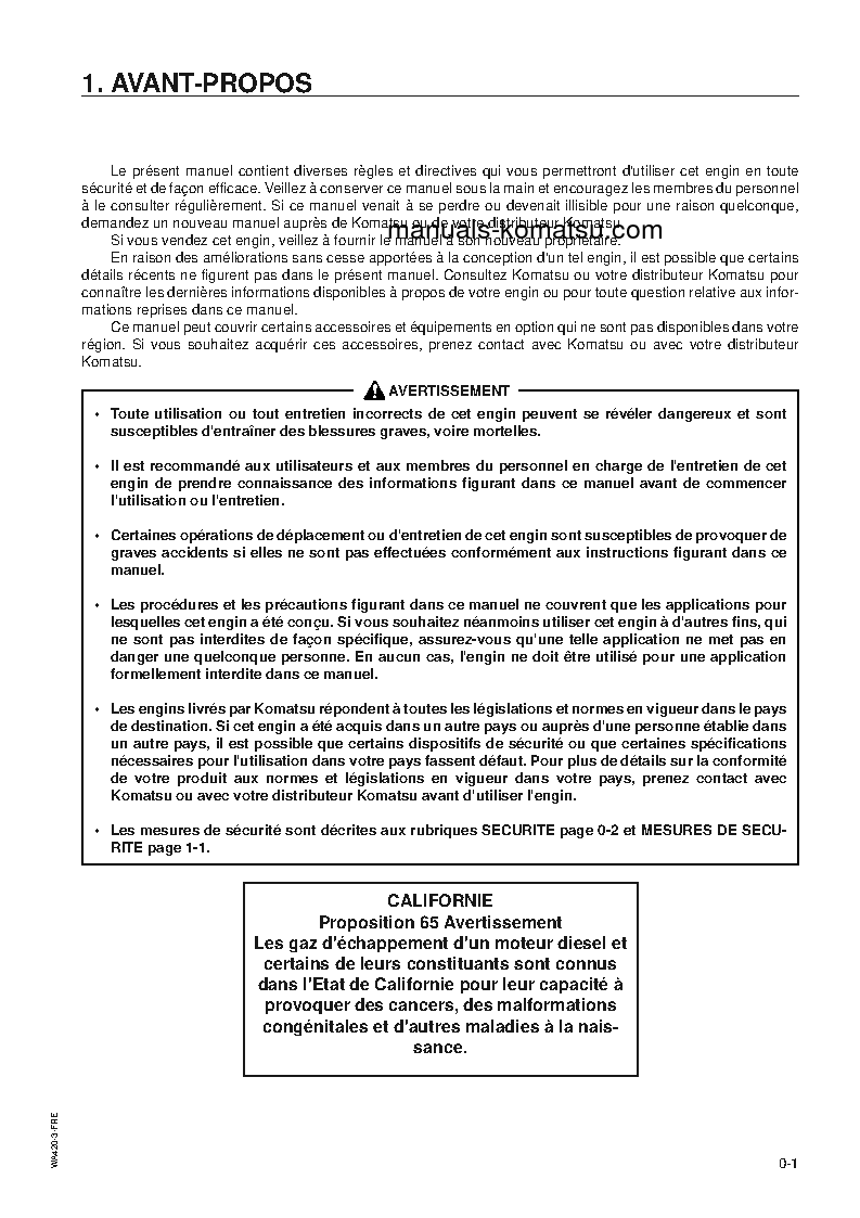 WA420-3(JPN) S/N 50001-UP Operation manual (French)