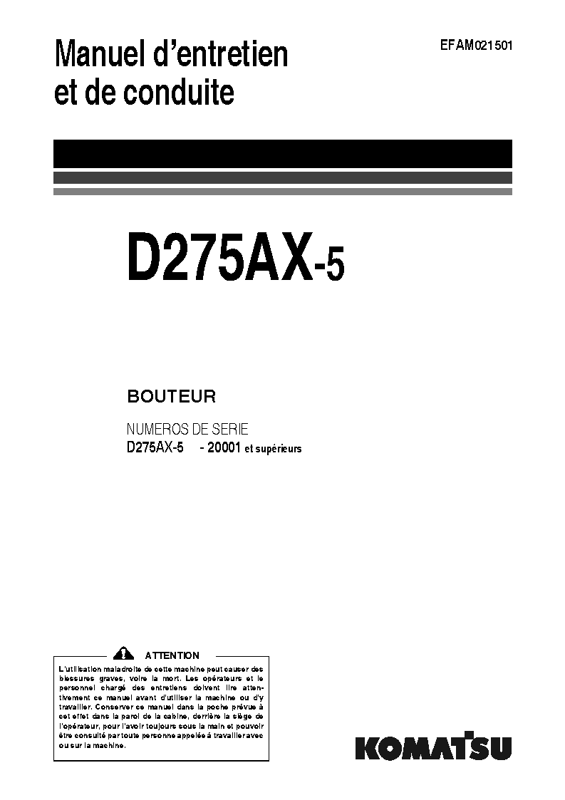 D275AX-5(JPN) S/N 20001-UP Operation manual (French)