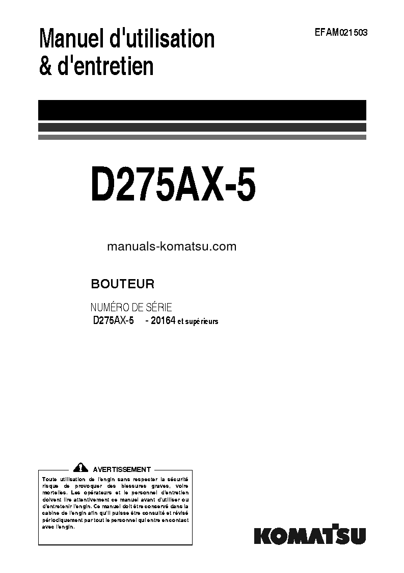 D275AX-5(JPN) S/N 20164-UP Operation manual (French)