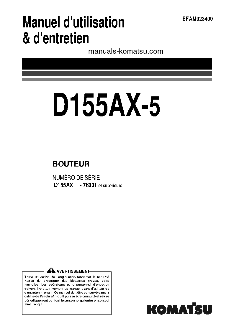 D155AX-5(JPN) S/N 76001-76243 Operation manual (French)
