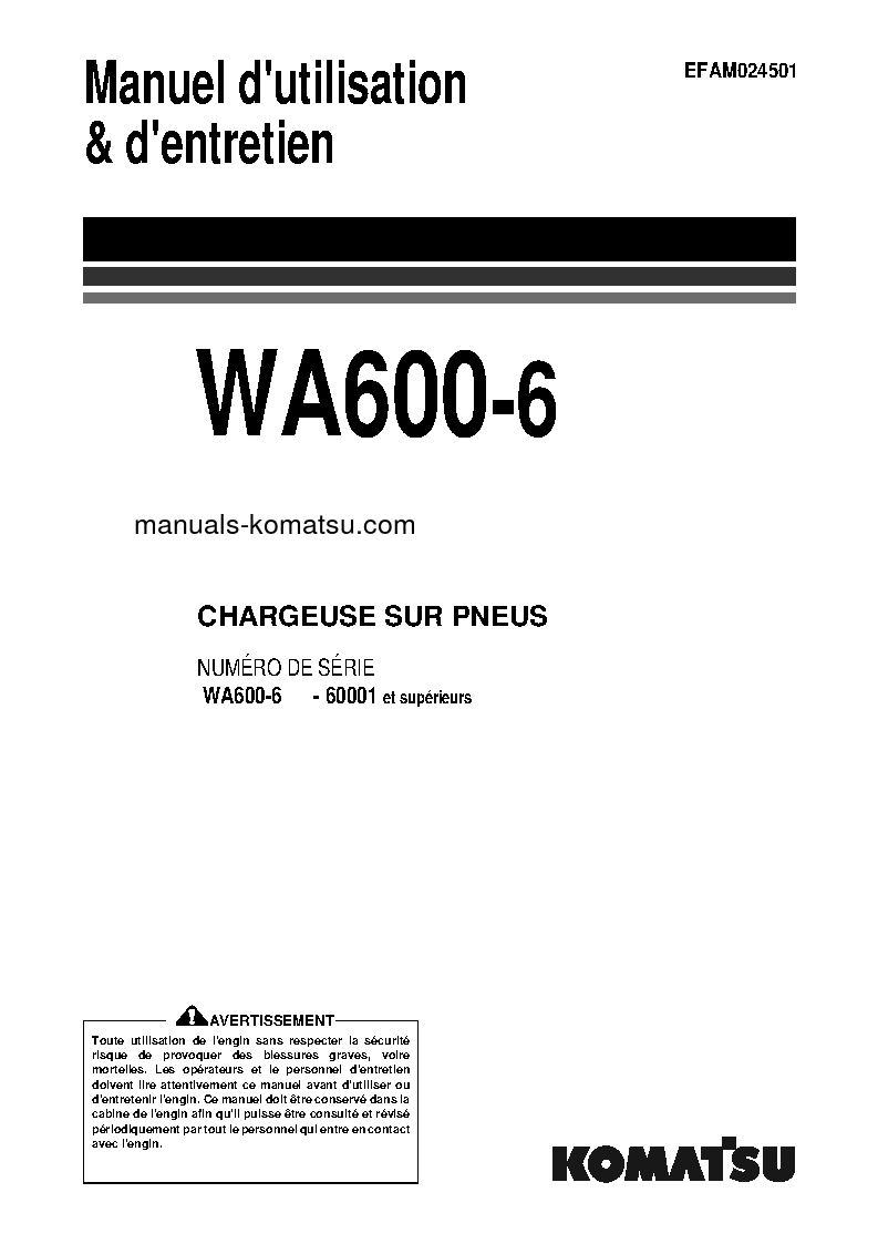 WA600-6(JPN) S/N 60001-60360 Operation manual (French)