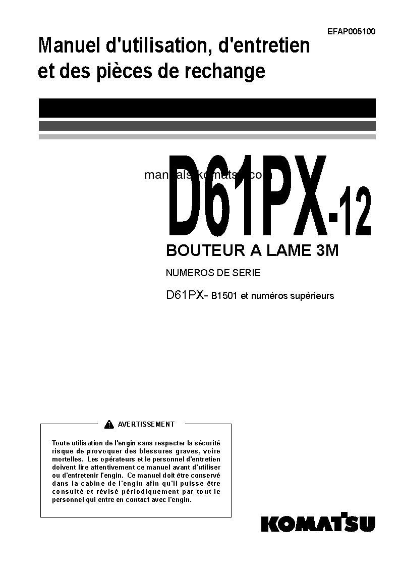 D61PX-12(BRA) S/N B1501-UP Operation manual (French)